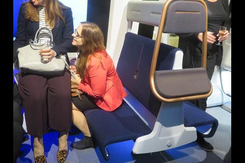 Prototype seats designed by PriestmanGoode fold down to provide more comfort for off-peak use.
